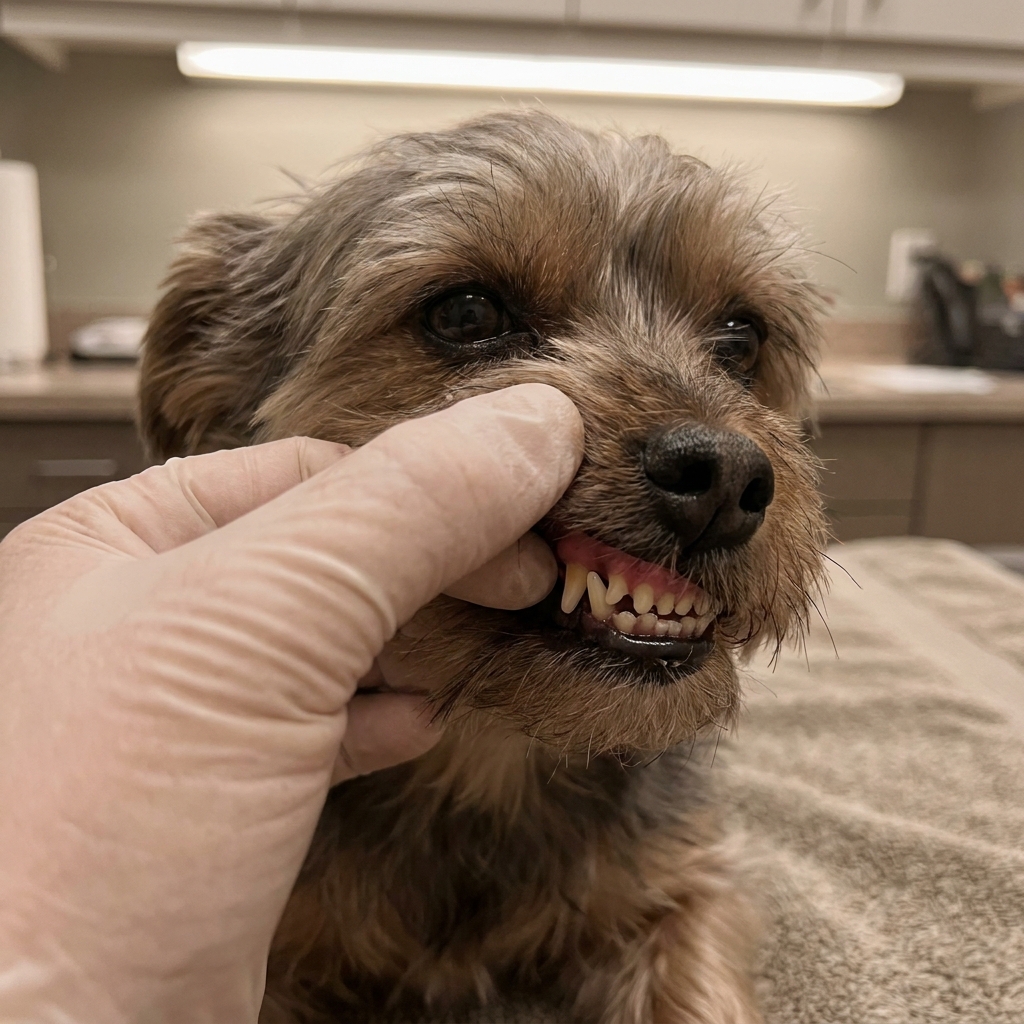 Owner gently checking a dog's gumline